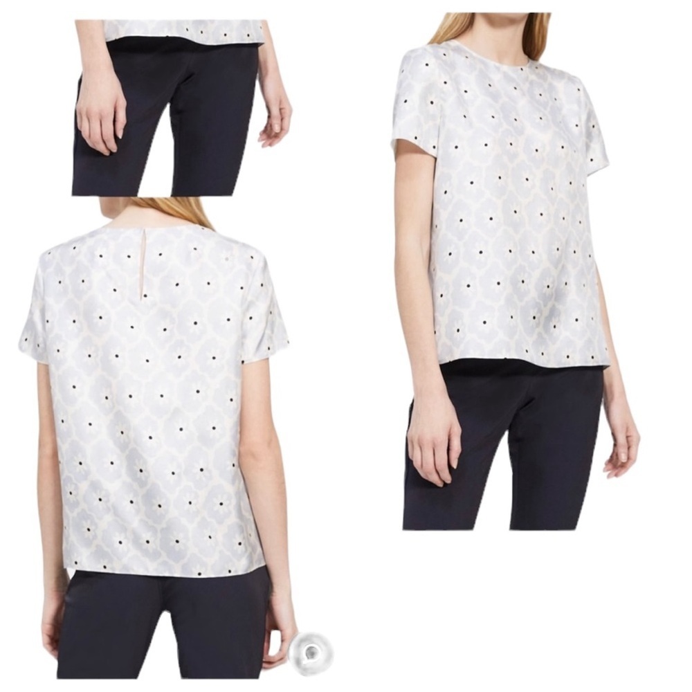 Theory Woven Tee in Water Lily Printed Silk